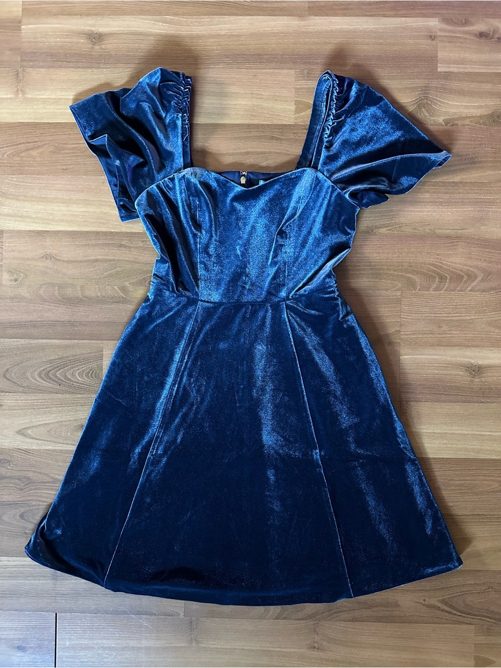 Draper James Deep Blue Velvet Puff Sleeve Midi Dress